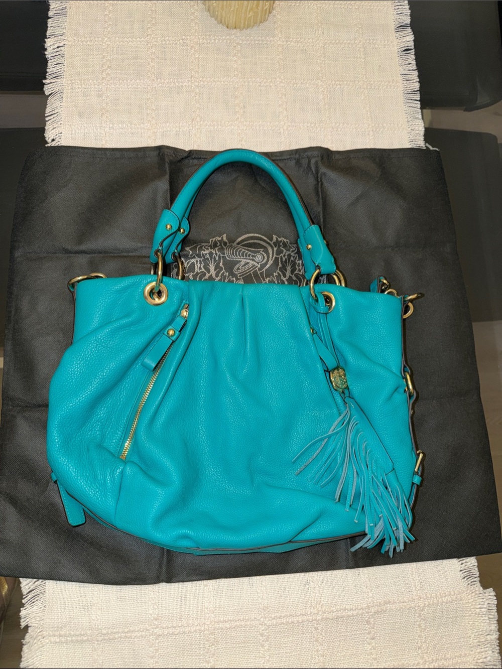 Vince Camuto Green Leather Tote with Tassel